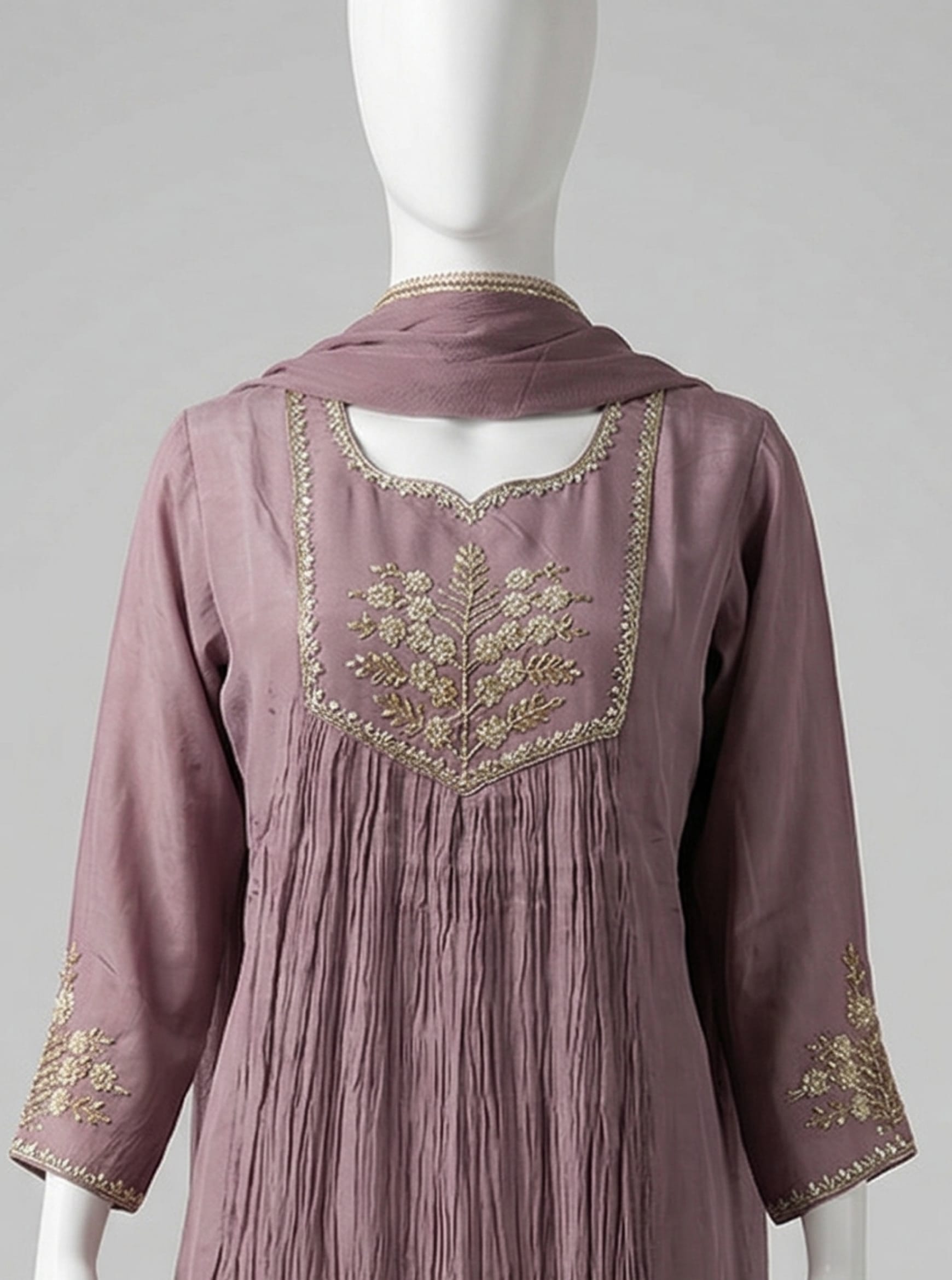 Elegant Chocolate Brown Lakhnavi Anarkali Set
