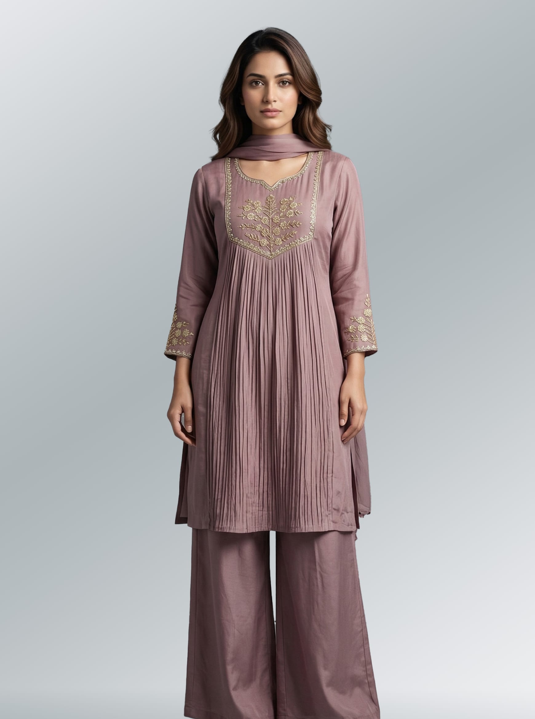 Elegant Chocolate Brown Lakhnavi Anarkali Set