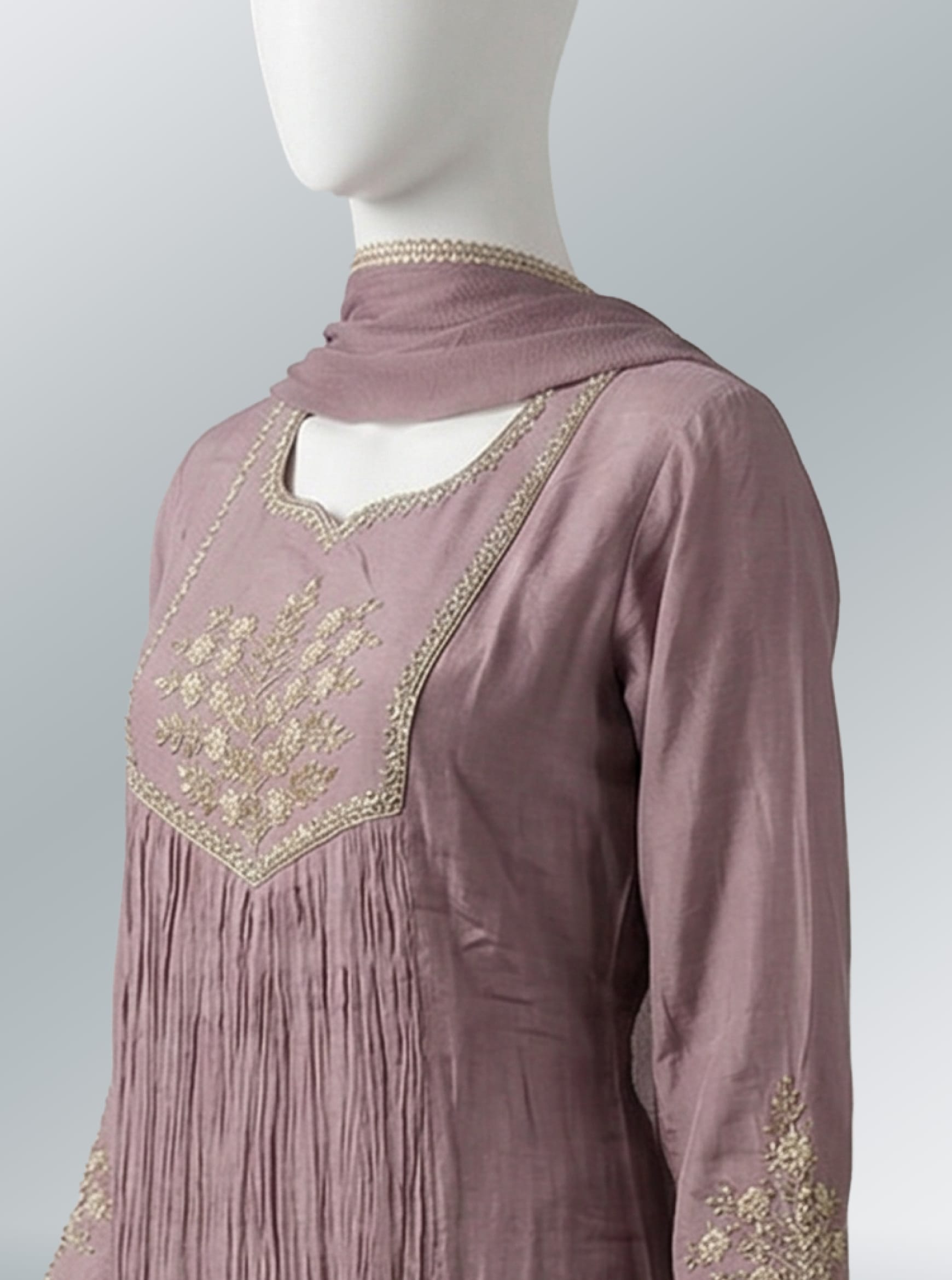 Elegant Chocolate Brown Lakhnavi Anarkali Set