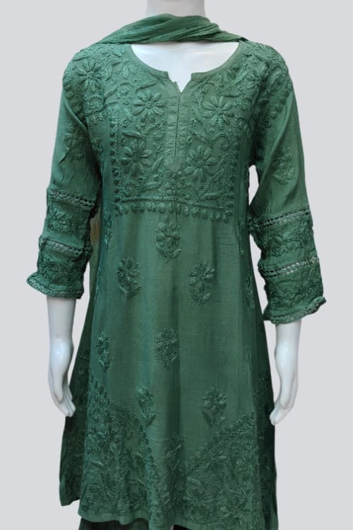 Emerald Green Chikankari Sharara Set