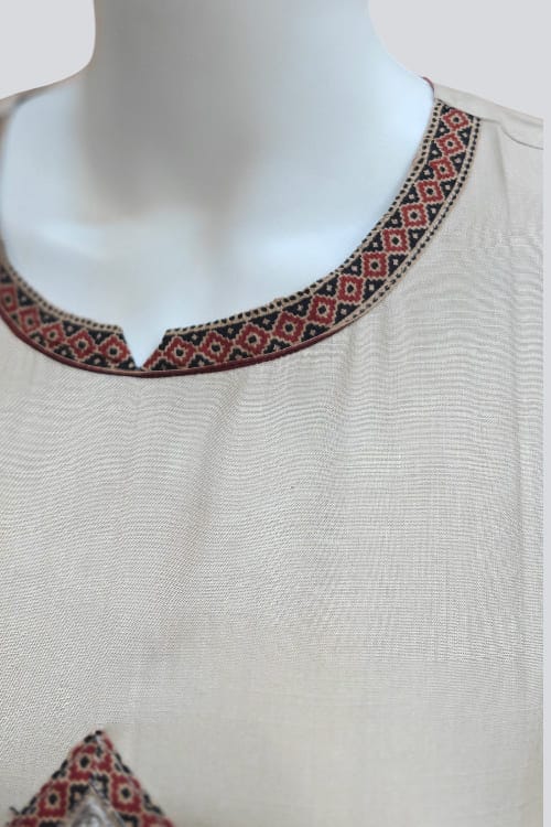 Classic Beige Hand-Embroidered Cotton Kurti Palazzo