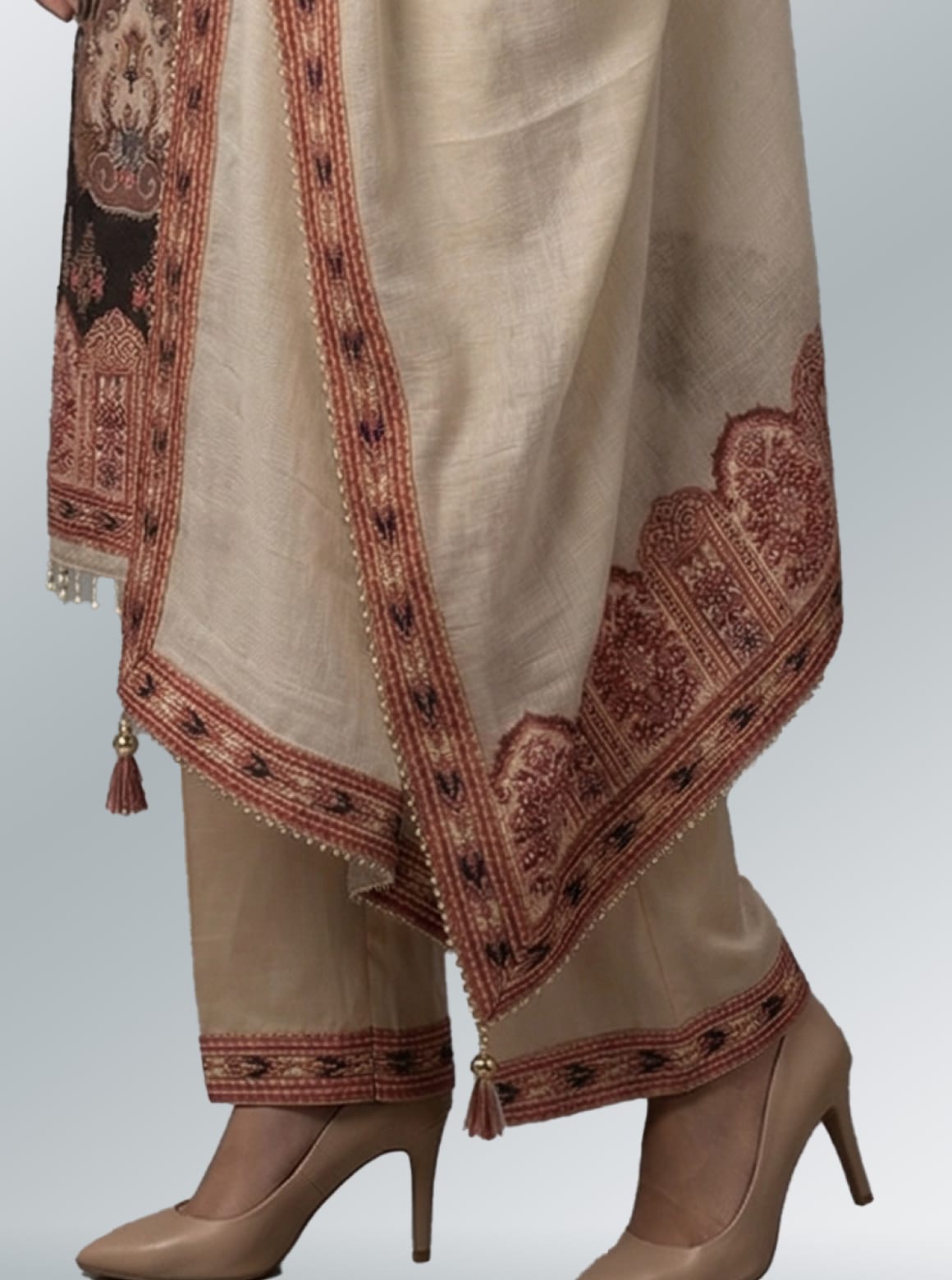 Classic Beige Embroidered Kurti with Palazzo Set