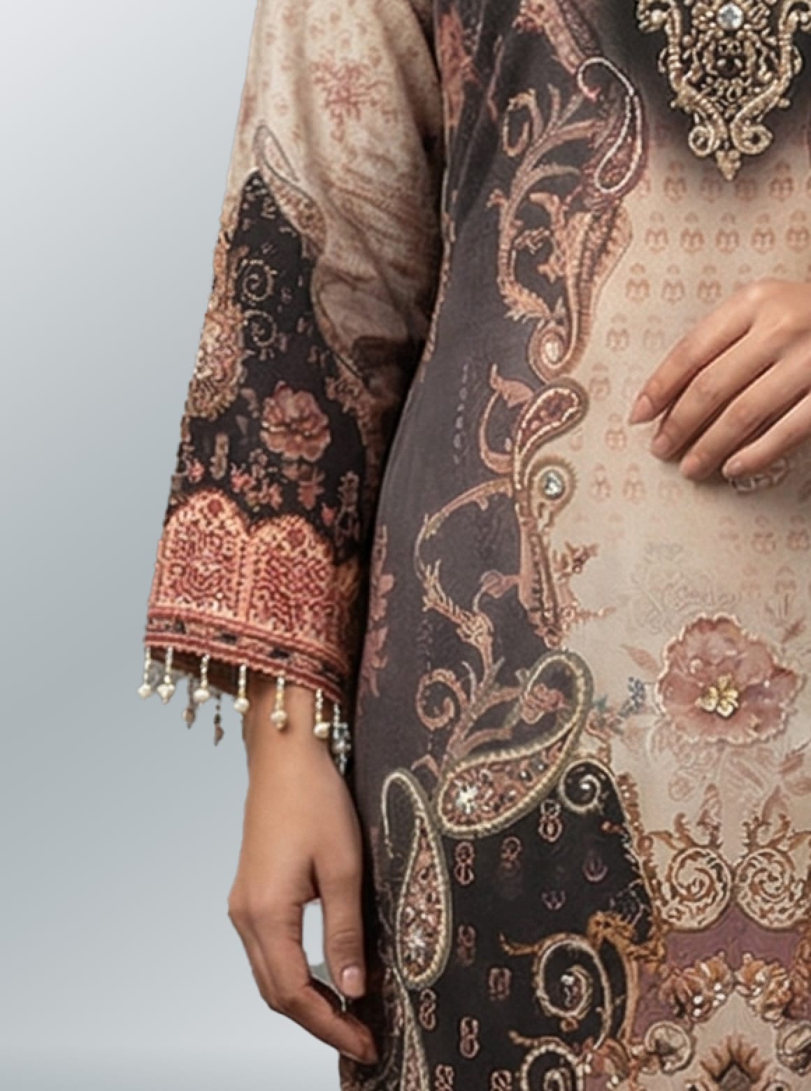 Classic Beige Embroidered Kurti with Palazzo Set
