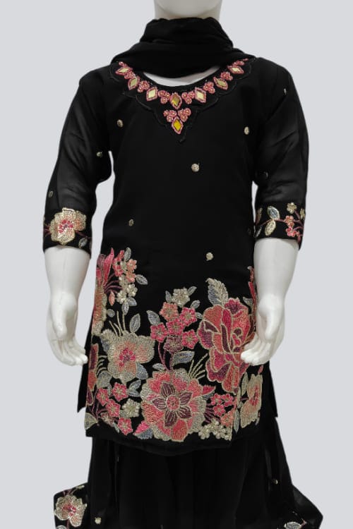 Elegant Black Floral Embroidered Ethnic Set