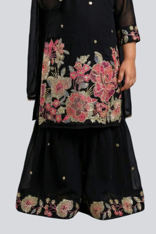 Elegant Black Floral Embroidered Ethnic Set