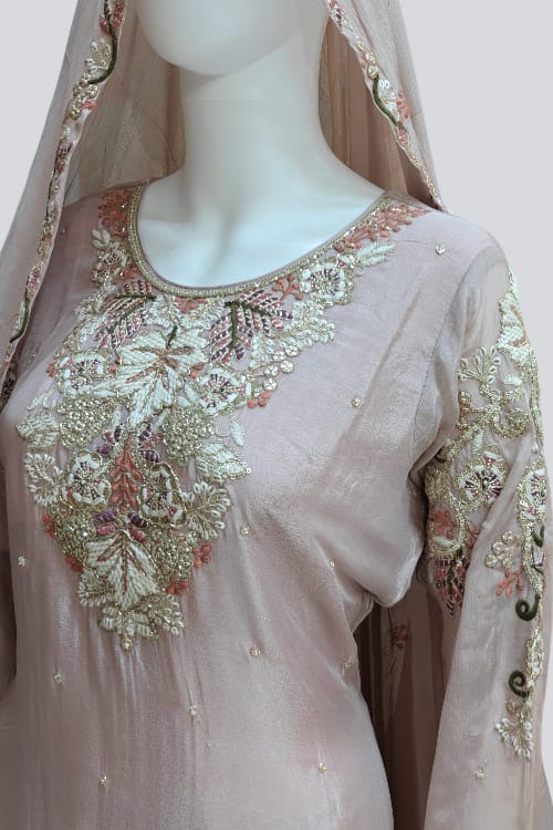 Classic Beige Embroidered Kurti with Palazzo Set