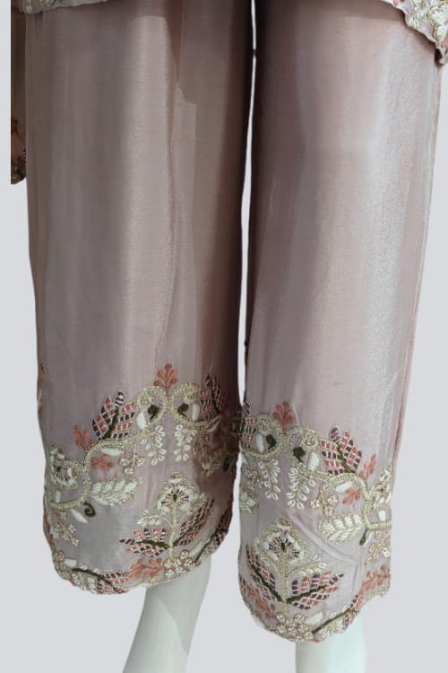 Classic Beige Embroidered Kurti with Palazzo Set