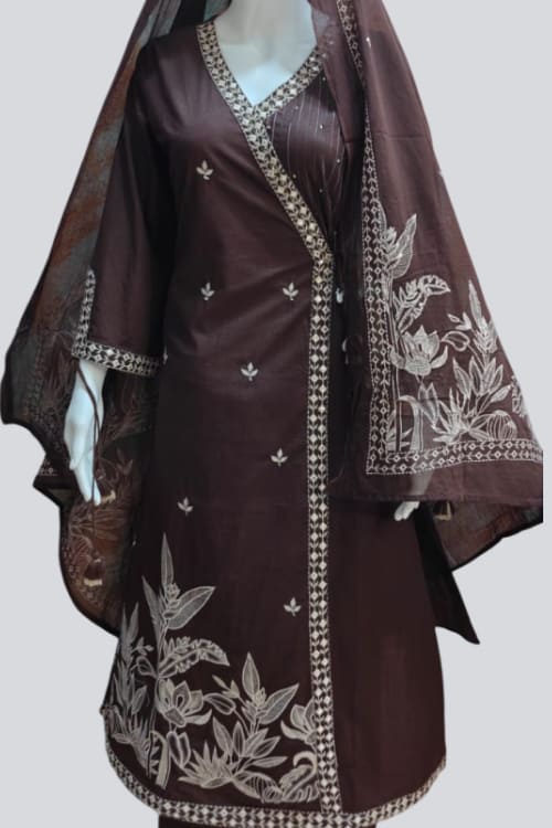 Elegant Chocolate Brown Lakhnavi Anarkali Set