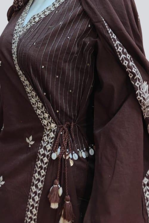 Elegant Chocolate Brown Lakhnavi Anarkali Set