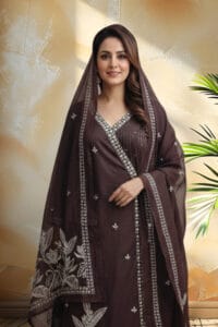 Elegant Chocolate Brown Lakhnavi Anarkali Set