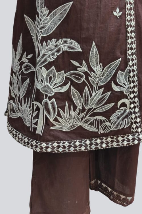 Elegant Chocolate Brown Lakhnavi Anarkali Set