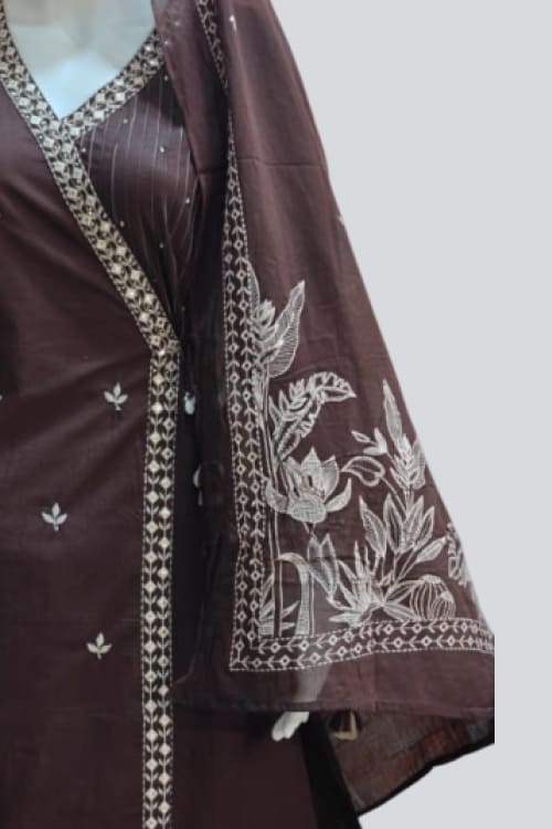 Elegant Chocolate Brown Lakhnavi Anarkali Set
