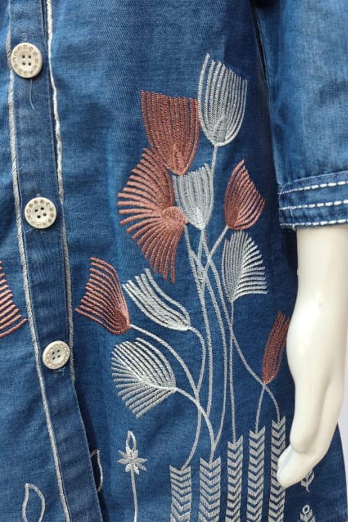 Stylish Denim Embroidered Cord Set