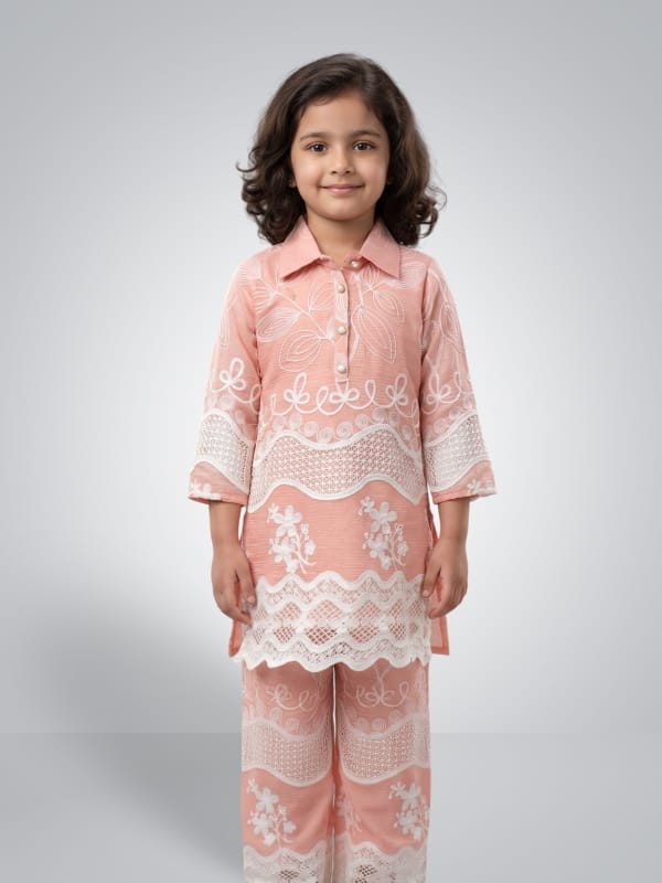 Rose Blush Lace Trimmed Ethnic Tunic Set