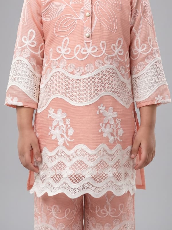 Rose Blush Lace Trimmed Ethnic Tunic Set