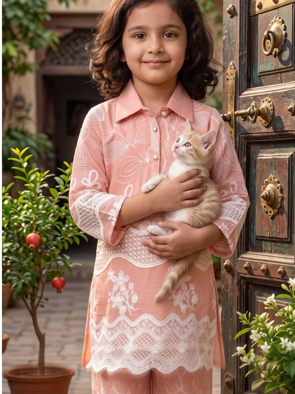 Rose Blush Lace Trimmed Ethnic Tunic Set