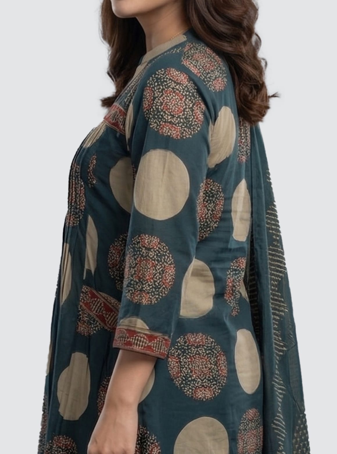 Teal Polka & Mandala Print Kurta Set