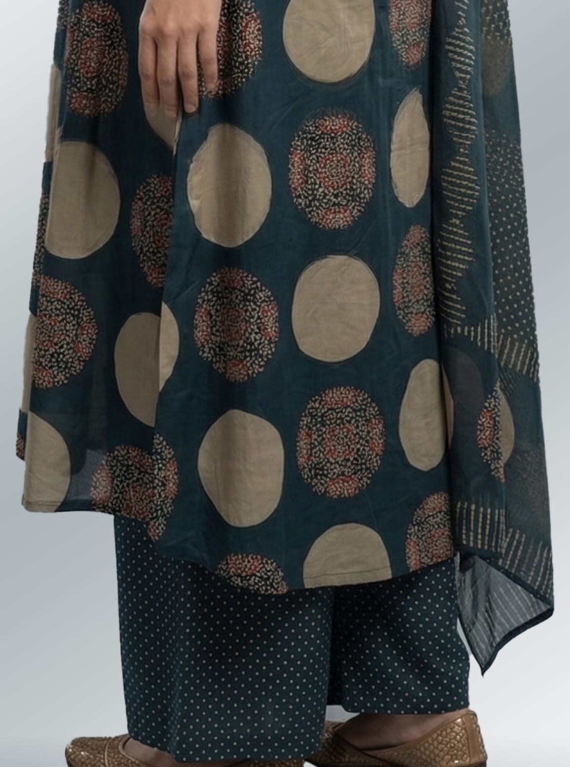 Teal Polka & Mandala Print Kurta Set