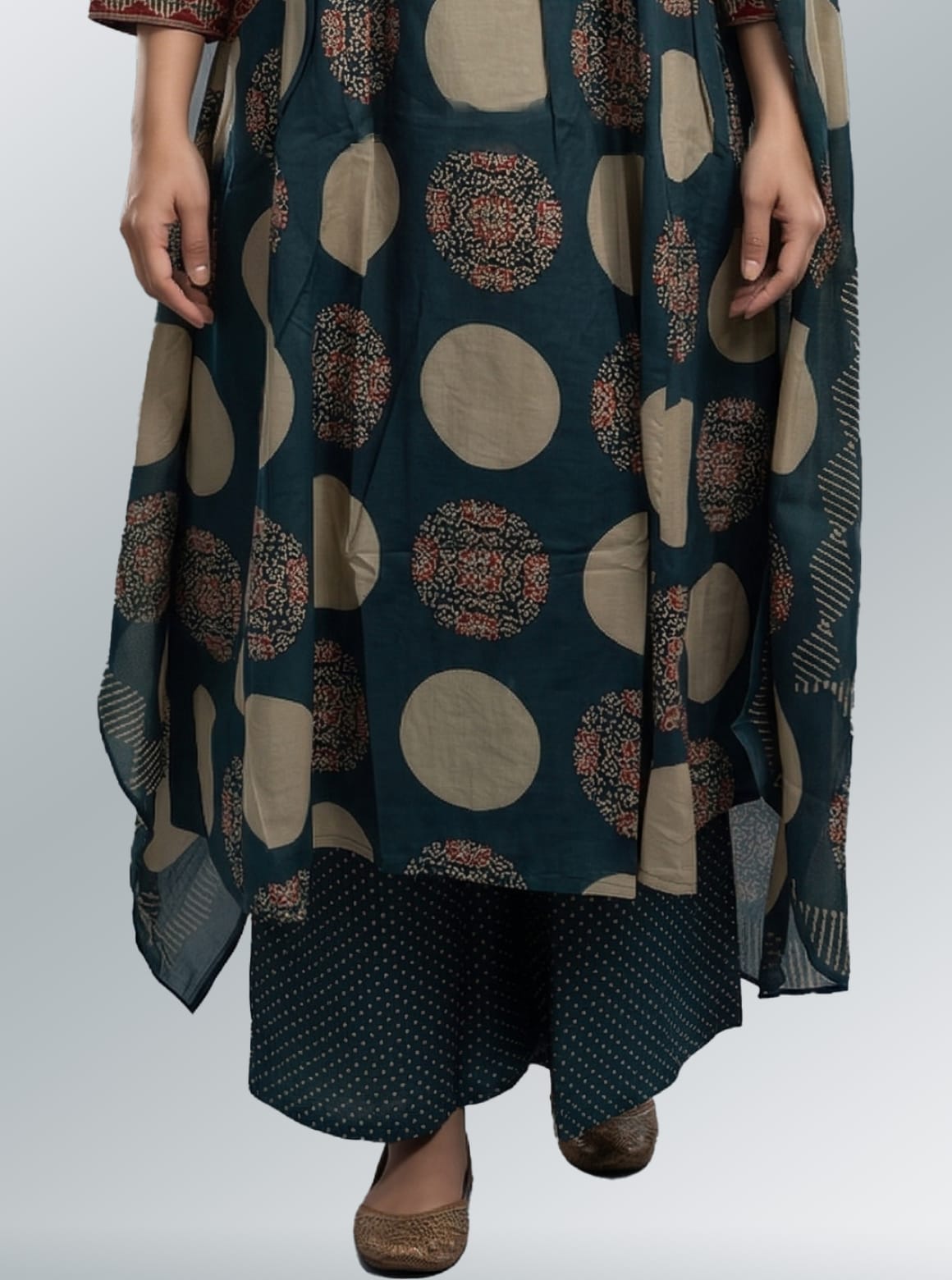 Teal Polka & Mandala Print Kurta Set