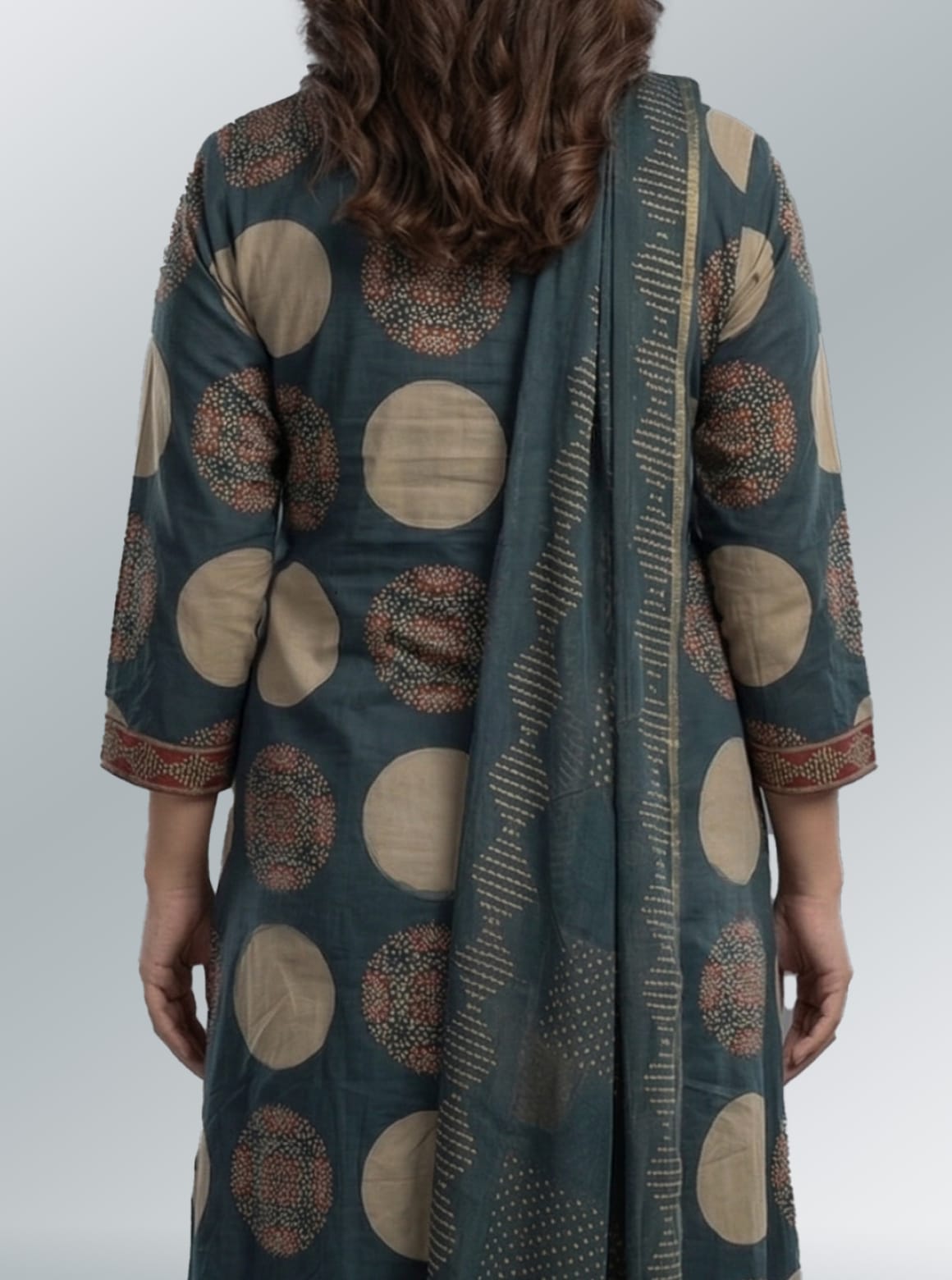 Teal Polka & Mandala Print Kurta Set