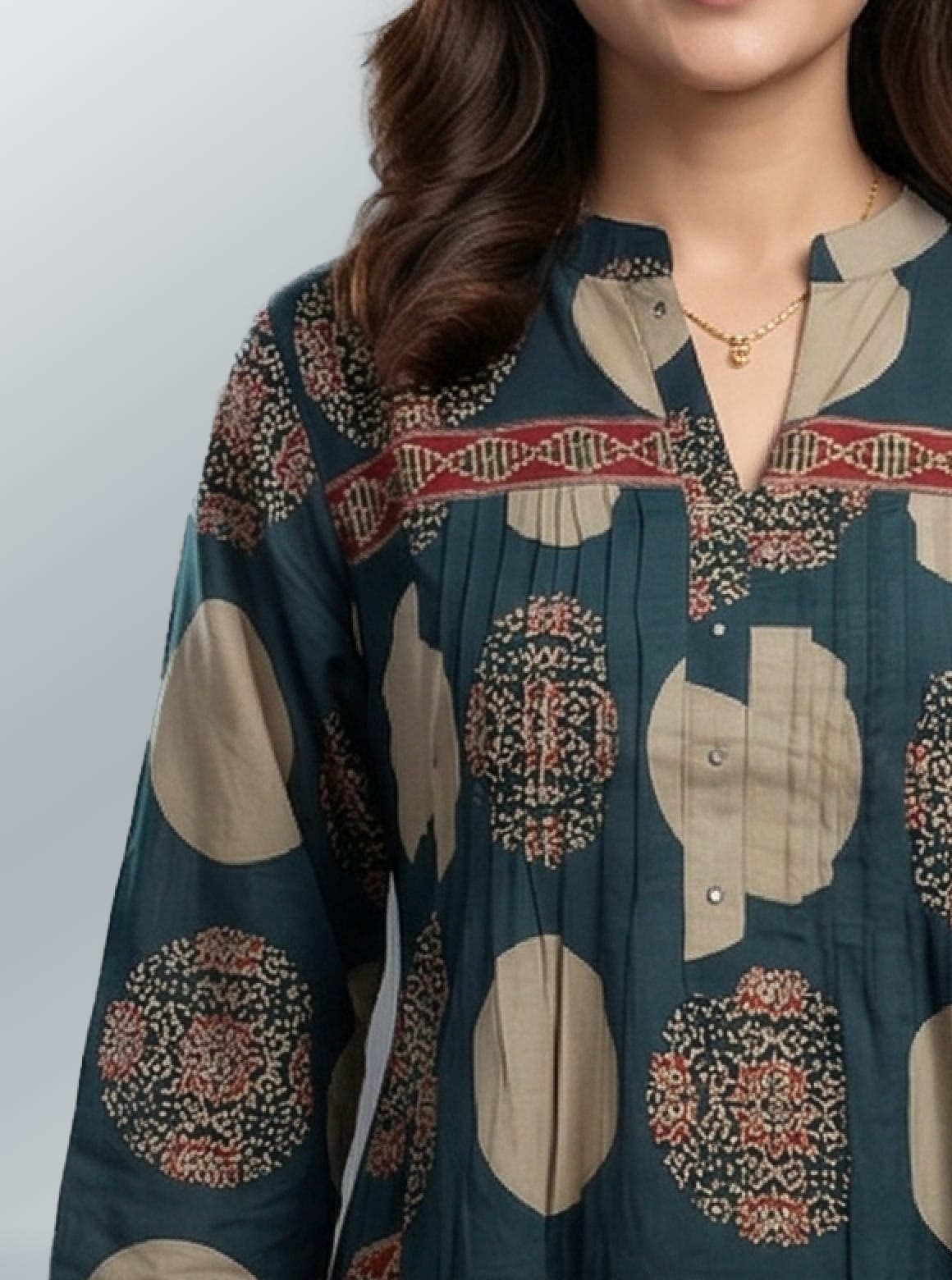 Teal Polka & Mandala Print Kurta Set