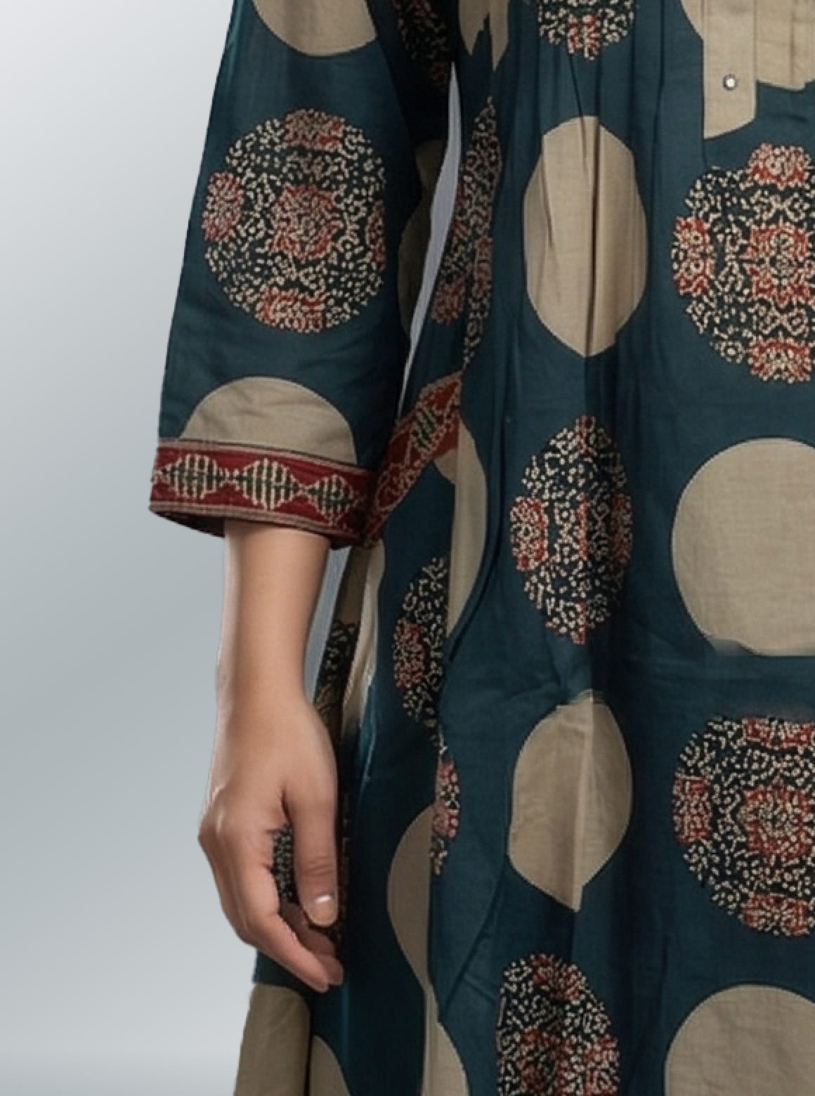 Teal Polka & Mandala Print Kurta Set