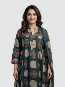 Teal Polka & Mandala Print Kurta Set