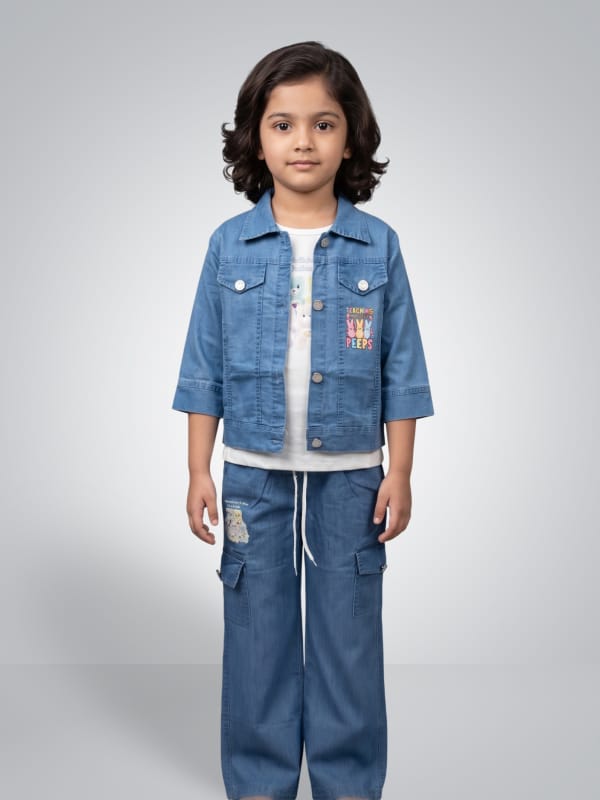 Vintage Wash Denim Jacket with Cargo Shorts Set