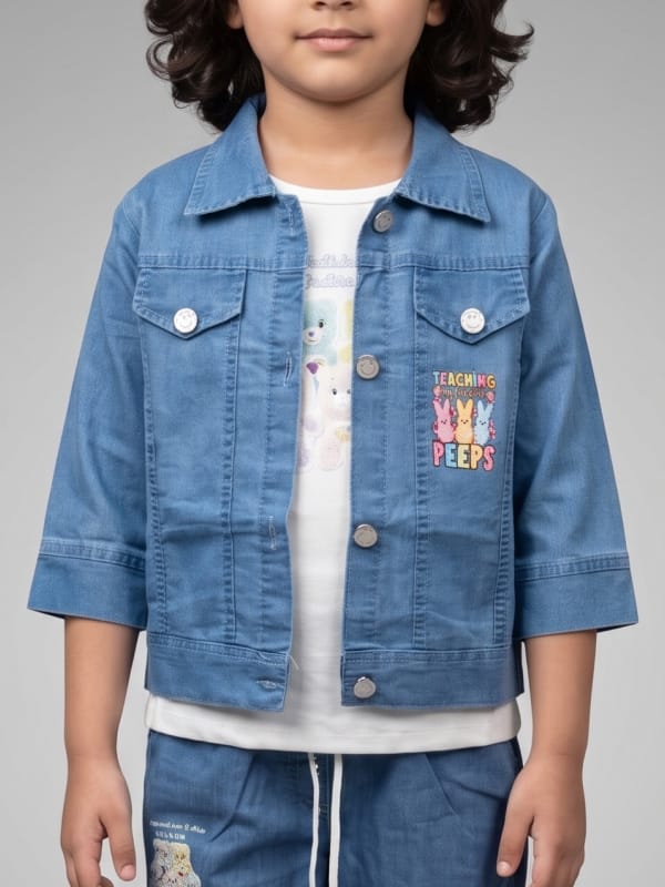 Vintage Wash Denim Jacket with Cargo Shorts Set