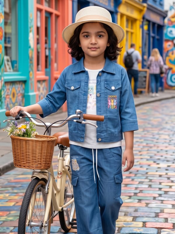 Vintage Wash Denim Jacket with Cargo Shorts Set