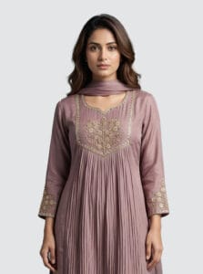 Elegant Chocolate Brown Lakhnavi Anarkali Set