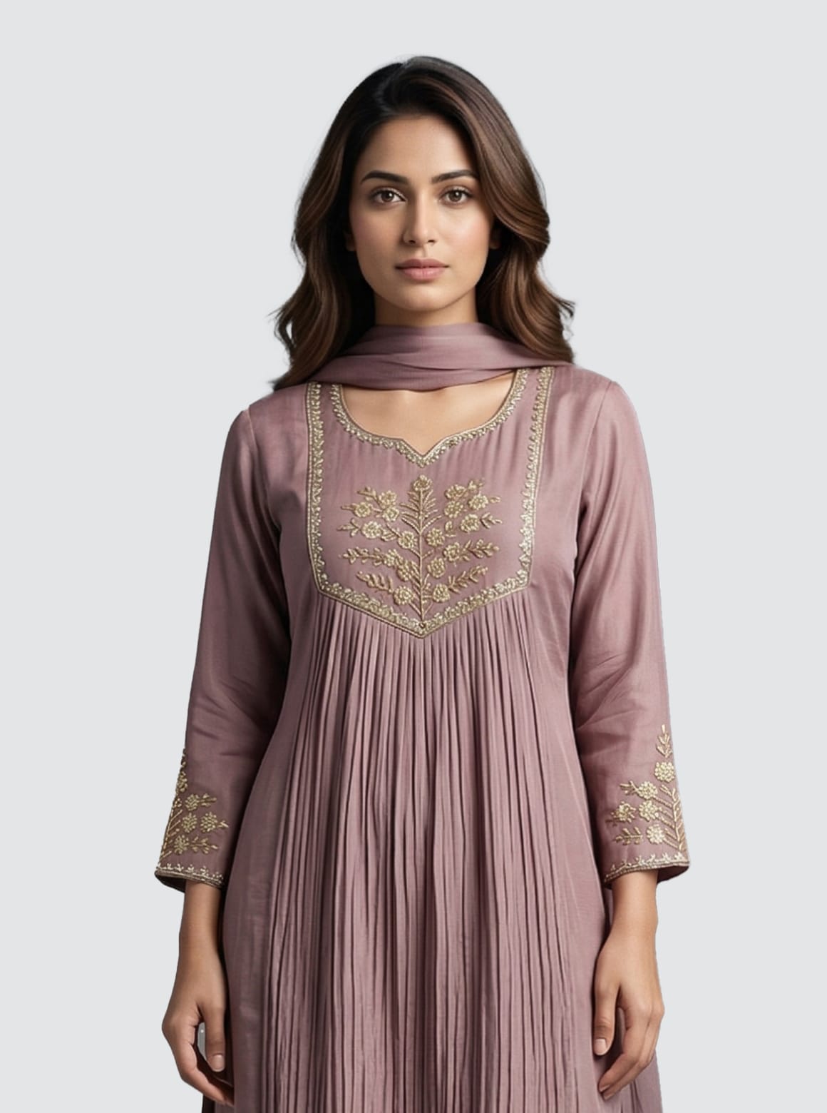 Elegant Chocolate Brown Lakhnavi Anarkali Set