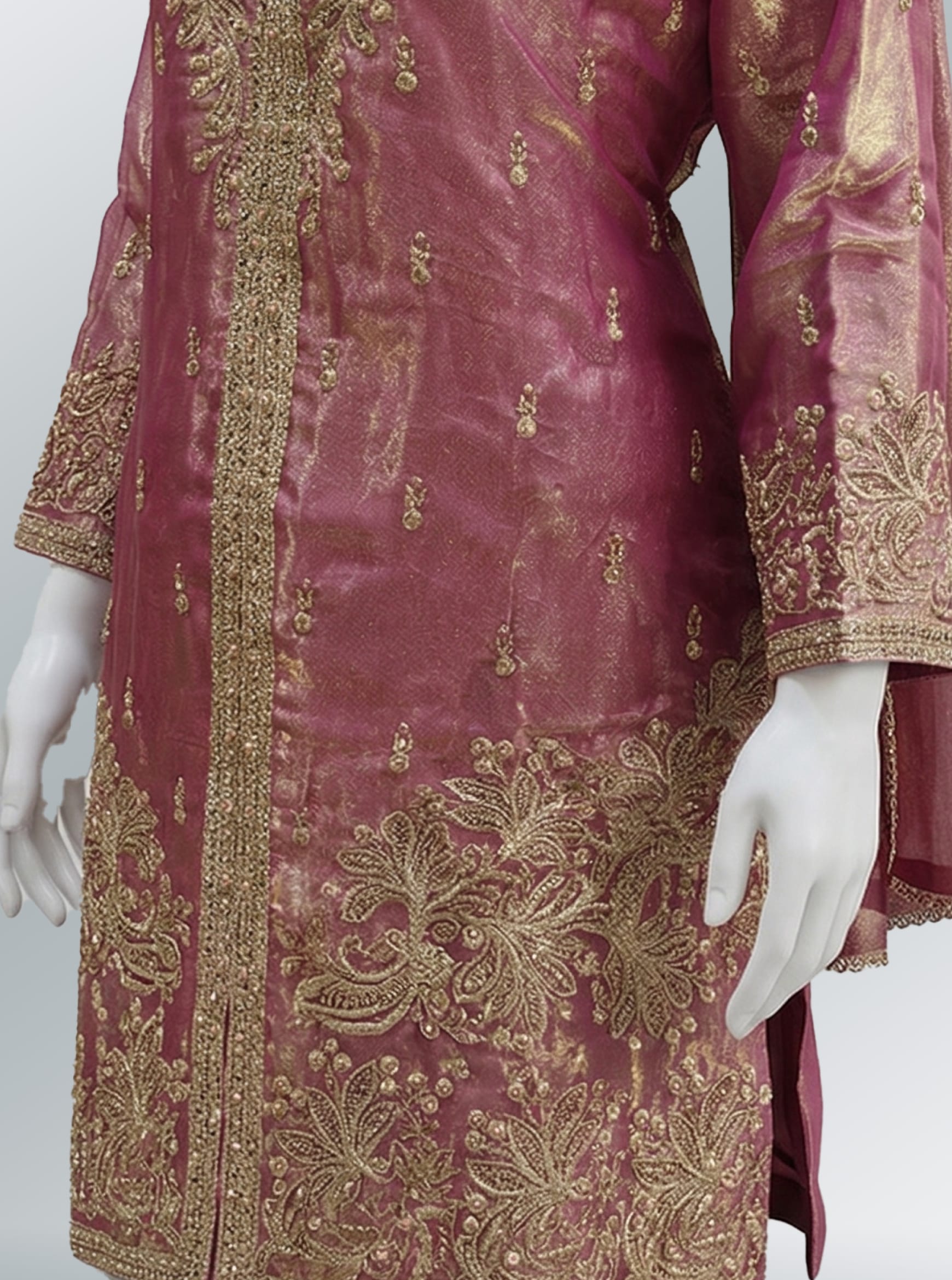 Elegant Rose Gold Embroidered Sharara Set with Dupatta