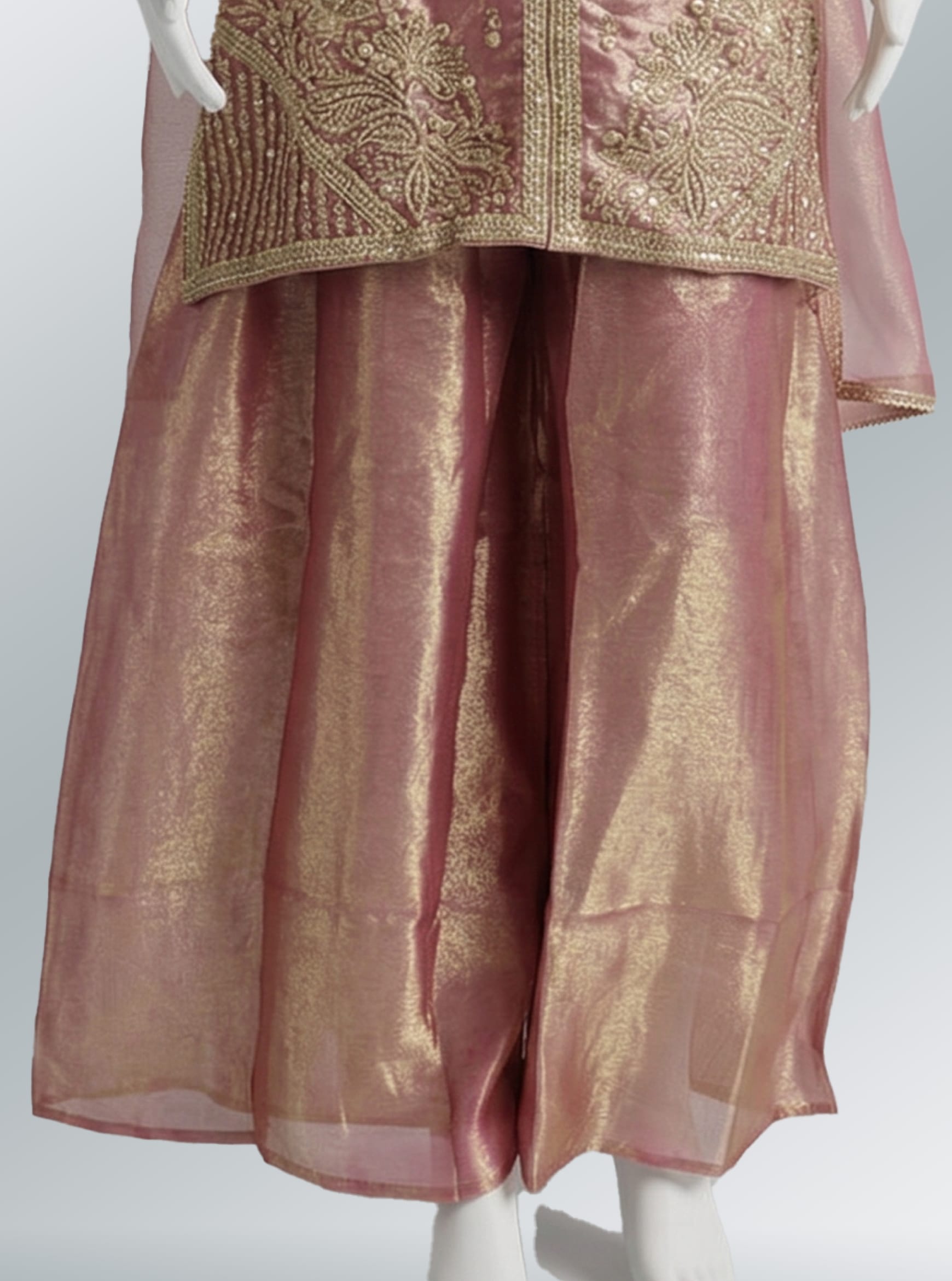 Elegant Rose Gold Embroidered Sharara Set with Dupatta