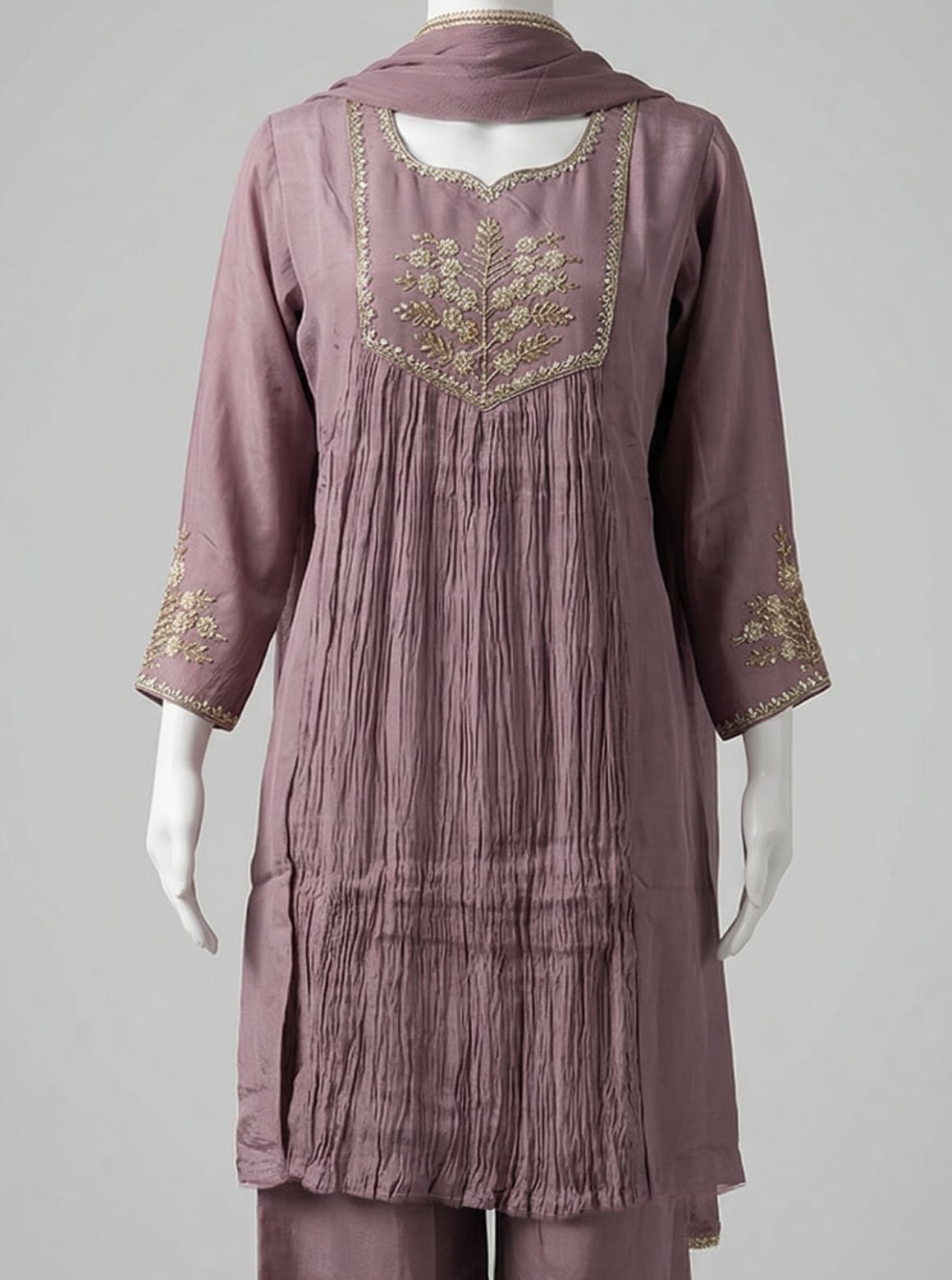 Elegant Chocolate Brown Lakhnavi Anarkali Set