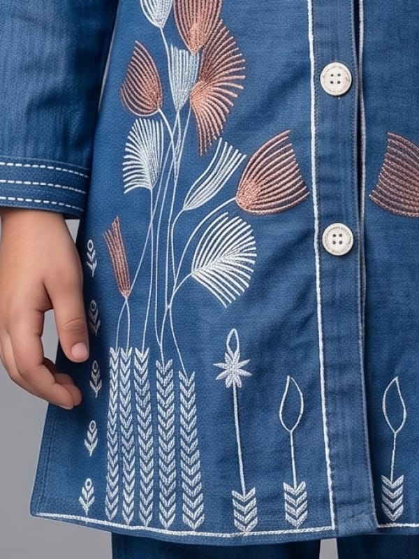 Indigo Floral Denim Tunic Set