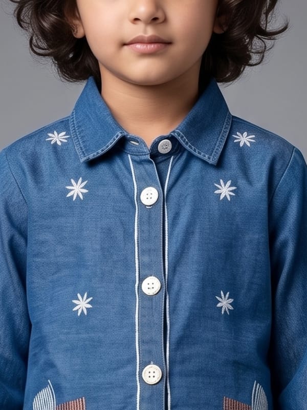 Indigo Floral Denim Tunic Set