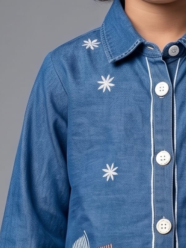 Indigo Floral Denim Tunic Set