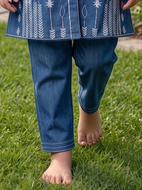Indigo Floral Denim Tunic Set
