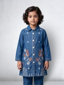 Indigo Floral Denim Tunic Set