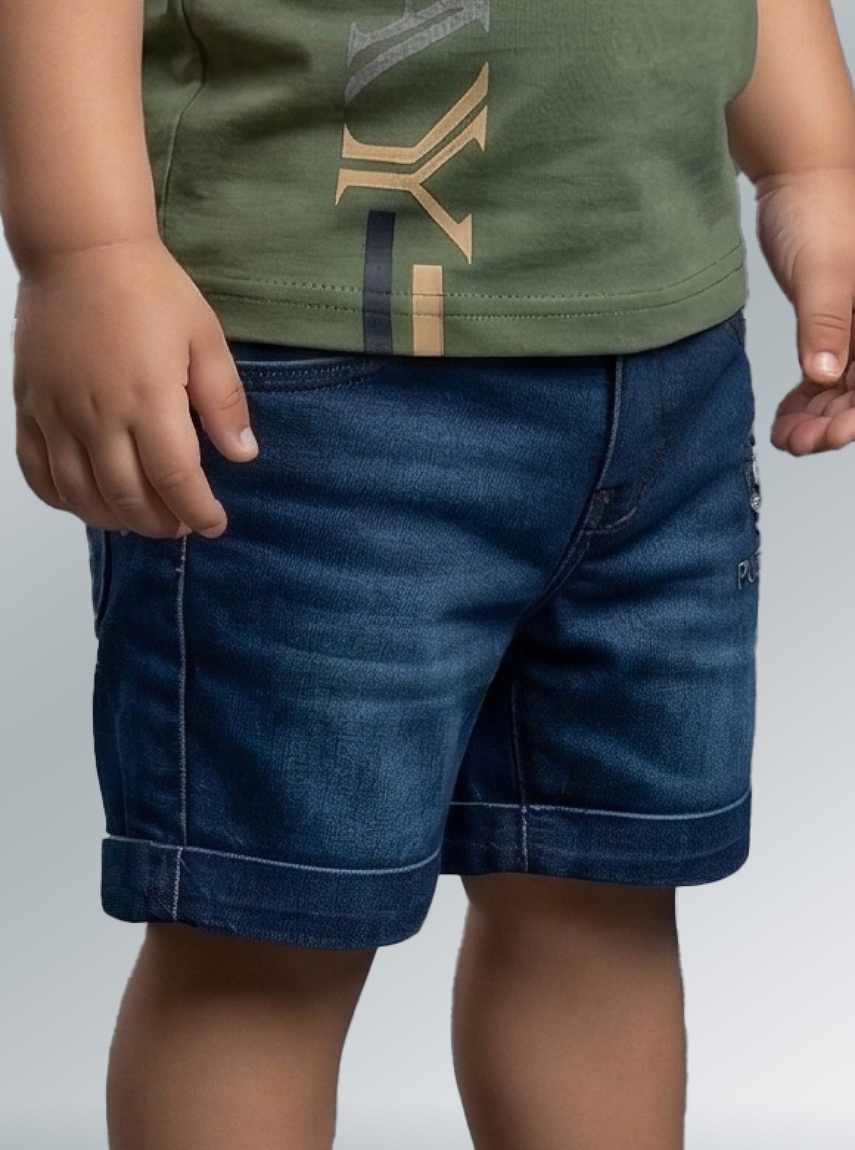 Olive Bear-Patch Striped Tee & Denim Set