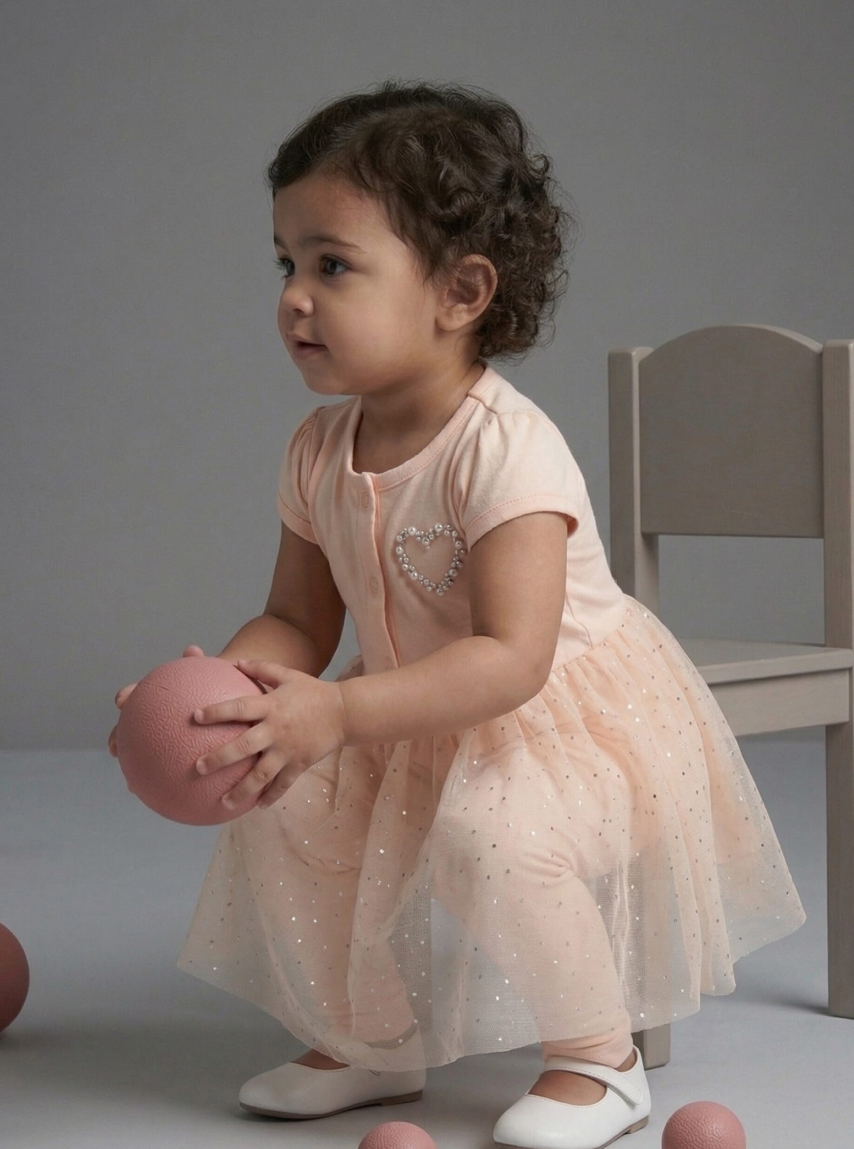 Peachy Sparkle Tulle Dress Set