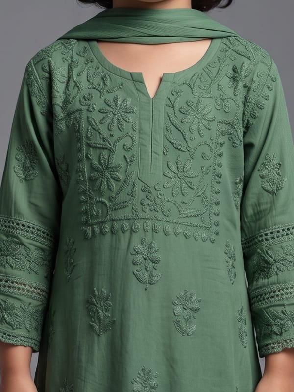 Sage Green Chikankari Sharara Set