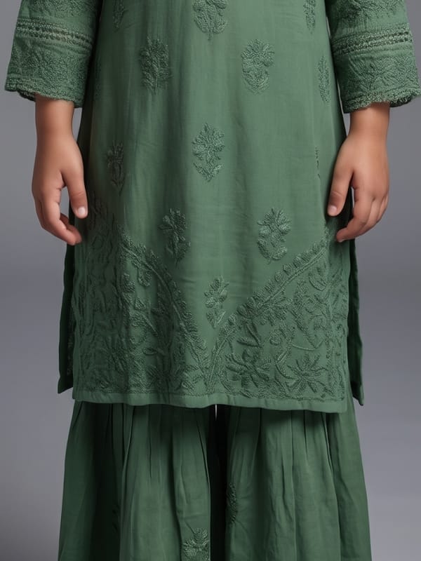 Sage Green Chikankari Sharara Set