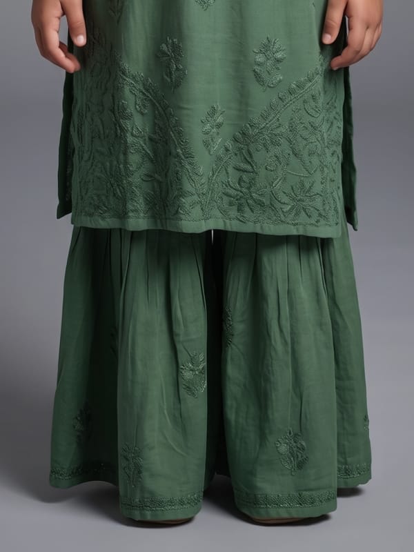 Sage Green Chikankari Sharara Set