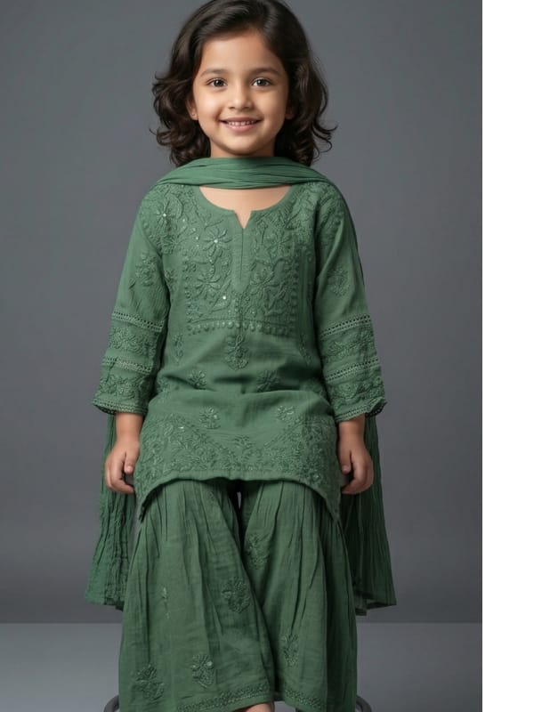 Sage Green Chikankari Sharara Set