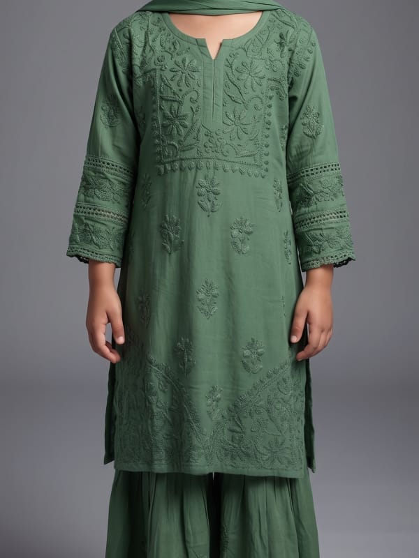 Sage Green Chikankari Sharara Set