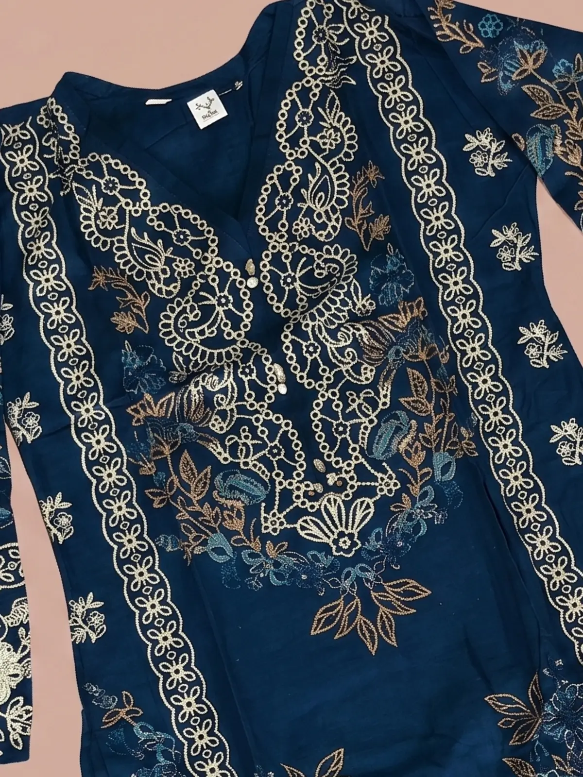 Deep Blue Pakistani Style Embroidered Kurta with Matching Salwar Set