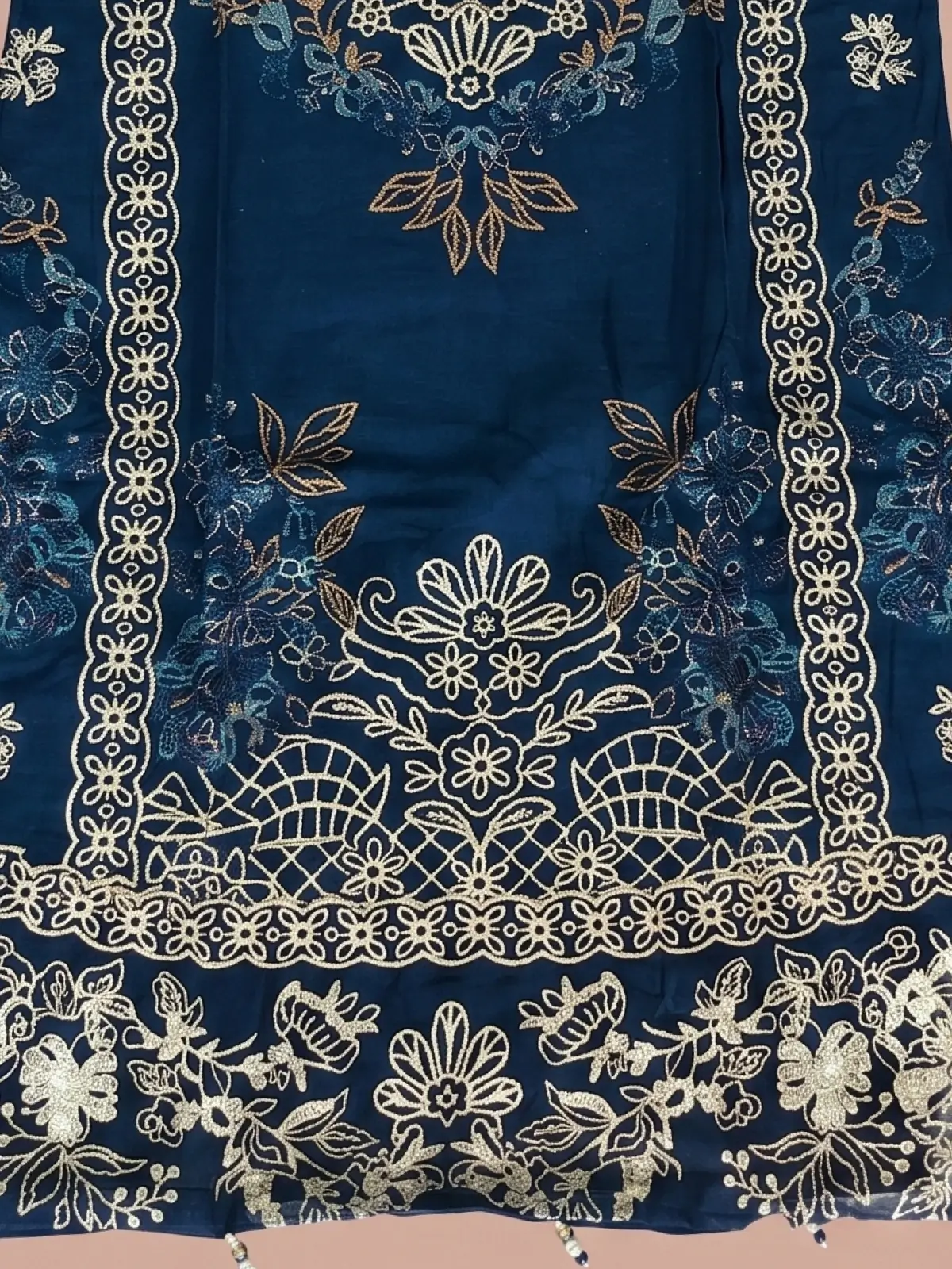 Deep Blue Pakistani Style Embroidered Kurta with Matching Salwar Set