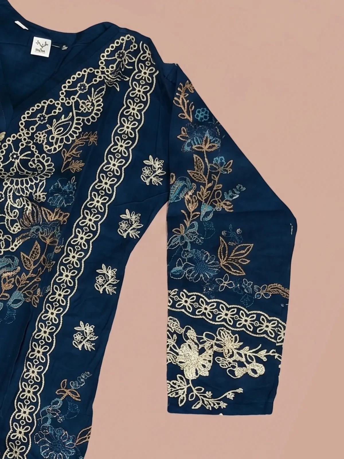 Deep Blue Pakistani Style Embroidered Kurta with Matching Salwar Set